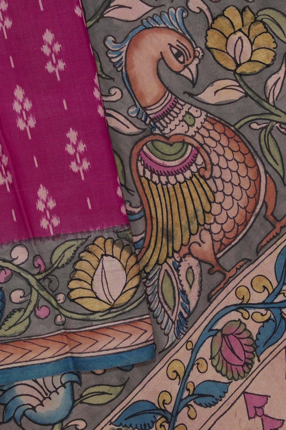 Kalamkari Painted Magenta Saree