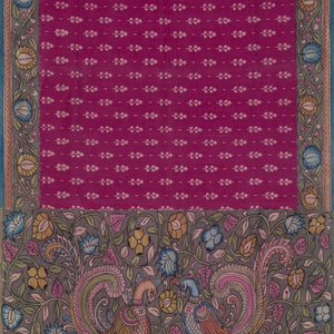 Kalamkari Painted Magenta Saree