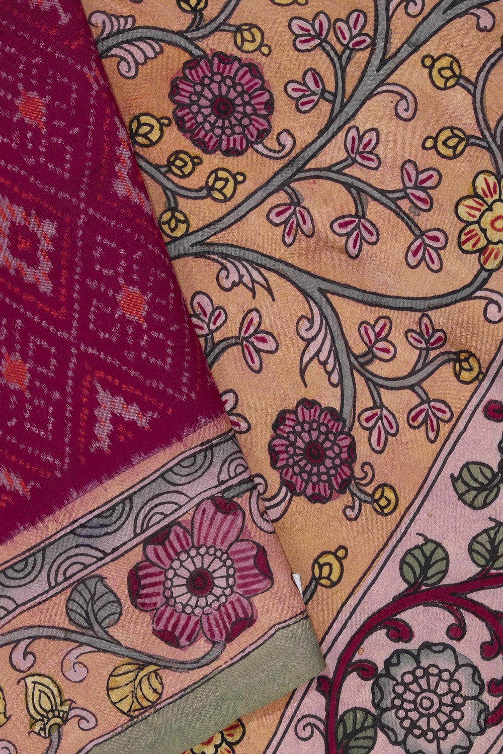 Kalamkari Painted Dark Pink Saree