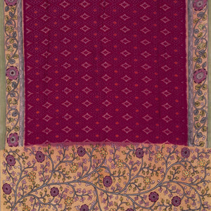 Kalamkari Painted Dark Pink Saree
