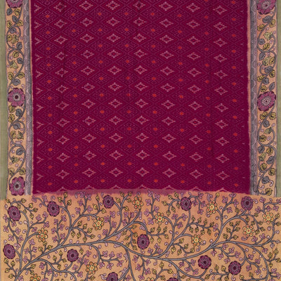 Kalamkari Painted Dark Pink Saree