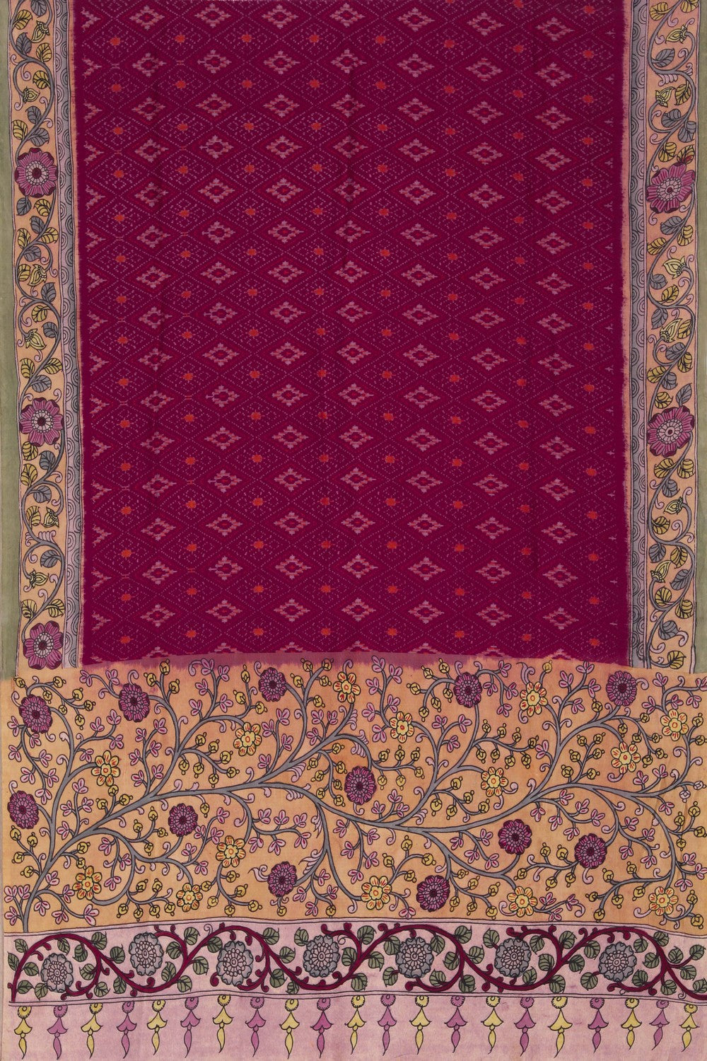 Kalamkari Painted Dark Pink Saree
