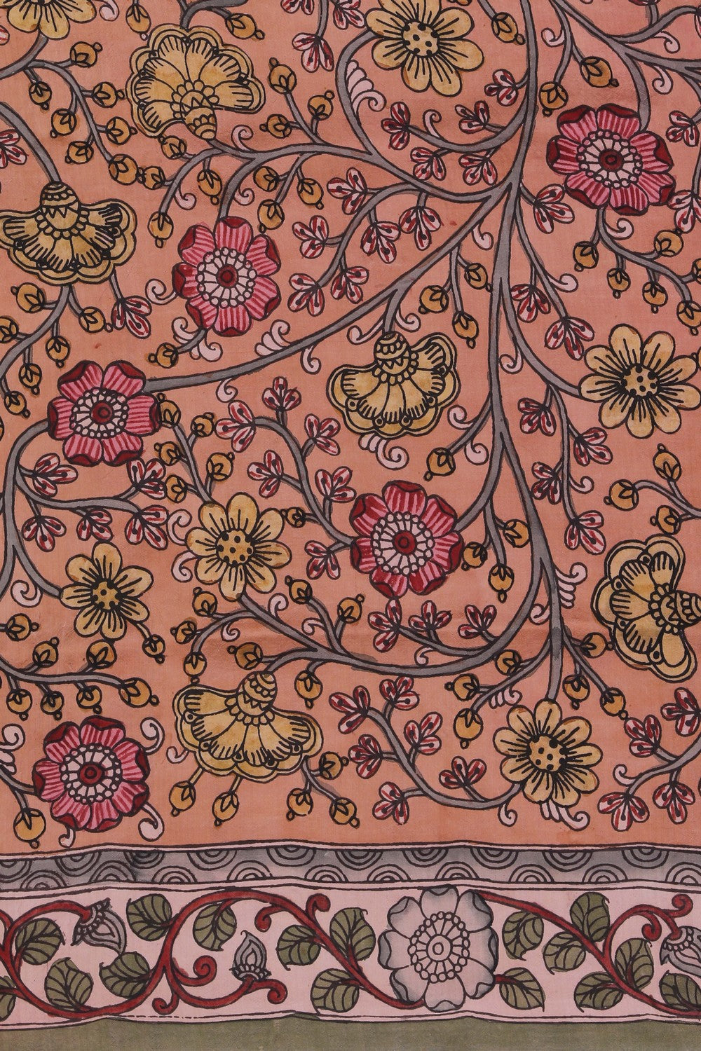 Kalamkari Painted Dark Pink Saree