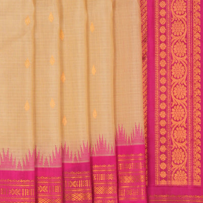 Gadwal Cotton Silk Kattam Off-White Saree