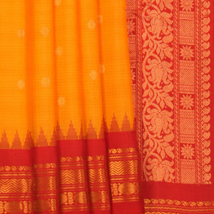 Gadwal Cotton Silk Kattam Yellow Saree