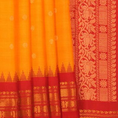 Gadwal Cotton Silk Kattam Yellow Saree
