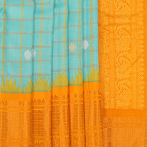 Gadwal Silk Kattam Sea Blue Saree