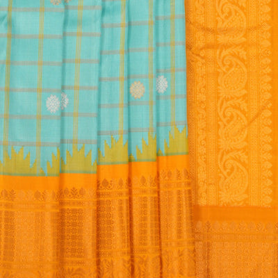 Gadwal Silk Kattam Sea Blue Saree