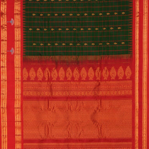 Gadwal Silk Kattam Green Saree