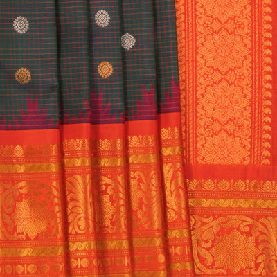 Gadwal Silk Kattam Green Saree