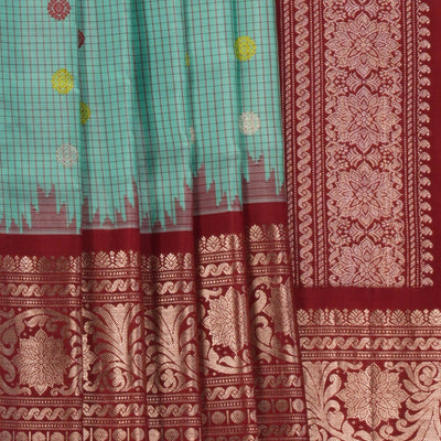 Gadwal Silk Kattam Sea Blue Saree