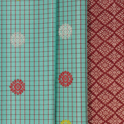 Gadwal Silk Kattam Sea Blue Saree