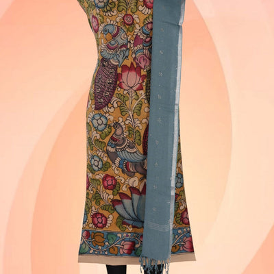 Kalamkari Unstitched Suit With Dupatta (2 Pcs Set)