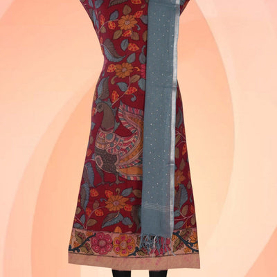 Kalamkari Unstitched Suit With Dupatta (2 Pcs Set)