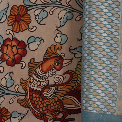 Kalamkari Unstitched Suit With Dupatta (2 Pcs Set)