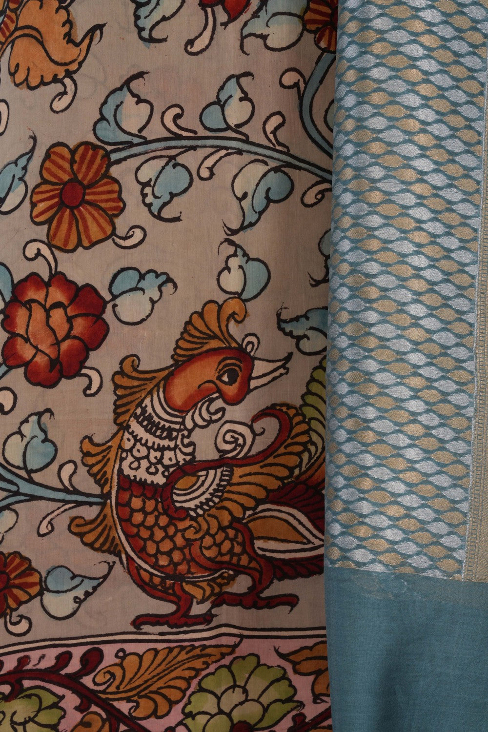 Kalamkari Unstitched Suit With Dupatta (2 Pcs Set)