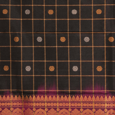 Gadwal Silk Kattam Black Dupatta