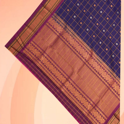 Gadwal Silk Kattam Indigo Blue Dupatta
