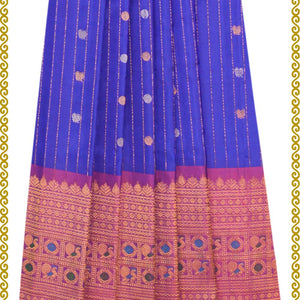Gadwal Pavada Indigo Blue Unstitched Set