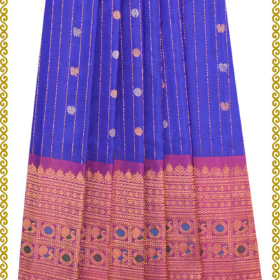 Gadwal Pavada Indigo Blue Unstitched Set