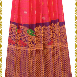 Gadwal Pavada Fuchsia Pink Unstitched Set