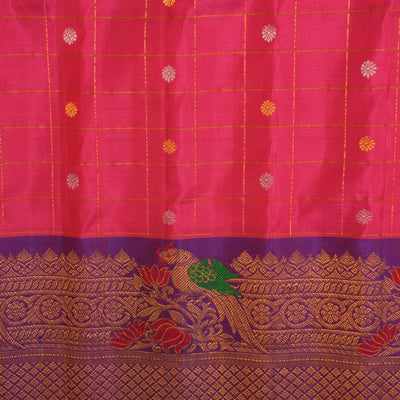 Gadwal Pavada Fuchsia Pink Unstitched Set