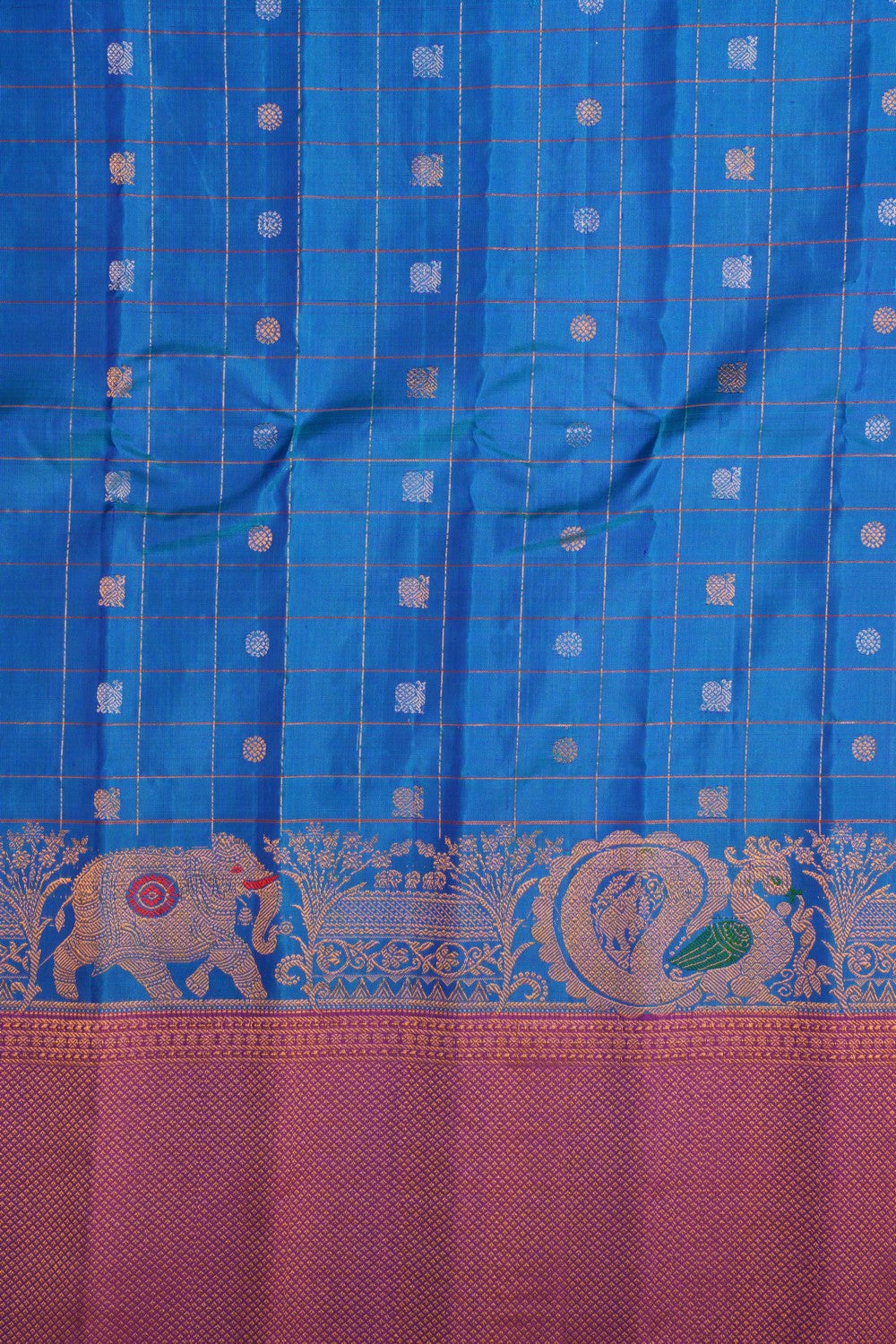Gadwal Pavada Blue Unstitched Set