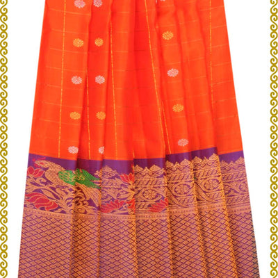 Gadwal Pavada Orange Unstitched Set