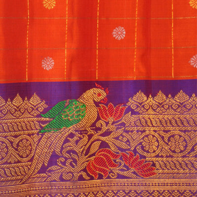 Gadwal Pavada Orange Unstitched Set