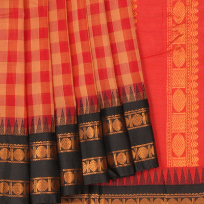 Gadwal Cotton Kattam Red Saree