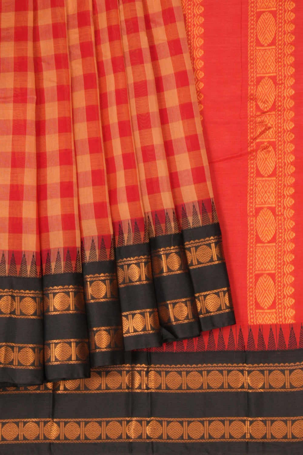 Gadwal Cotton Kattam Red Saree