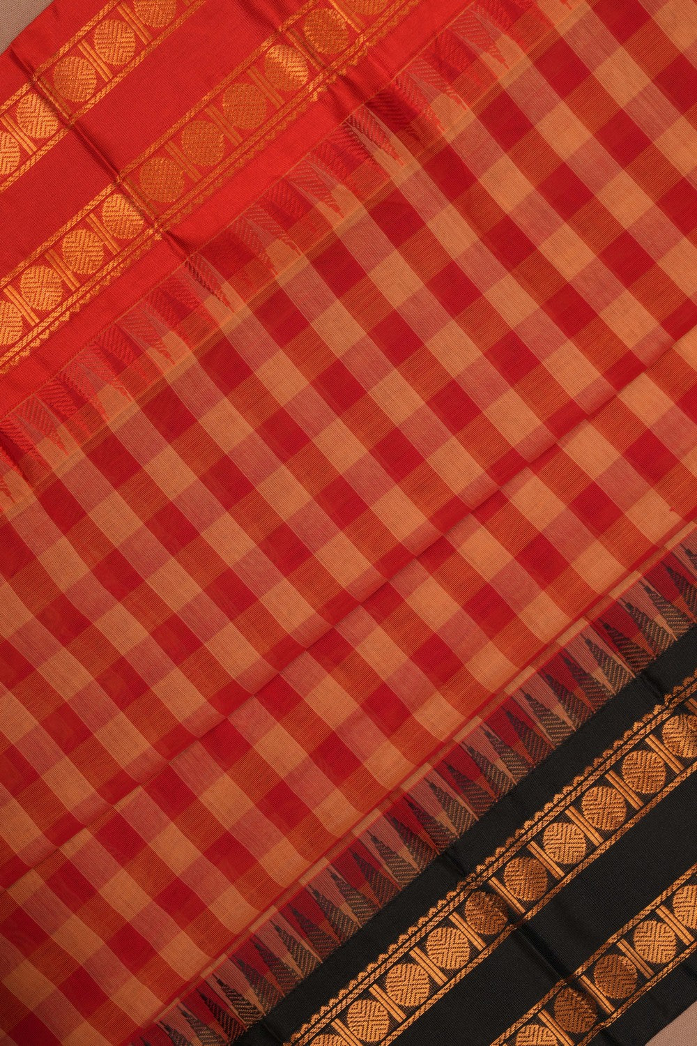Gadwal Cotton Kattam Red Saree