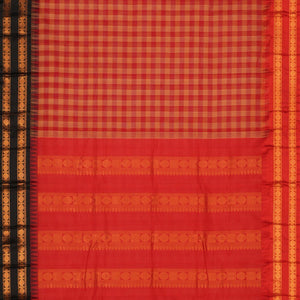 Gadwal Cotton Kattam Red Saree