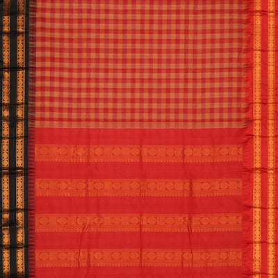 Gadwal Cotton Kattam Red Saree