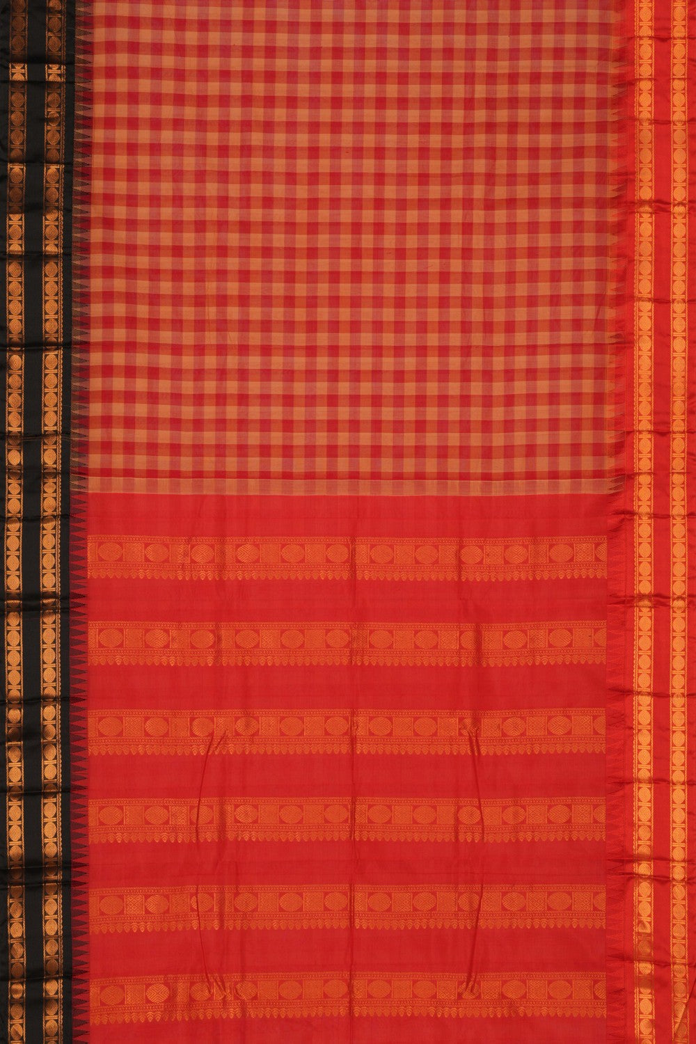 Gadwal Cotton Kattam Red Saree