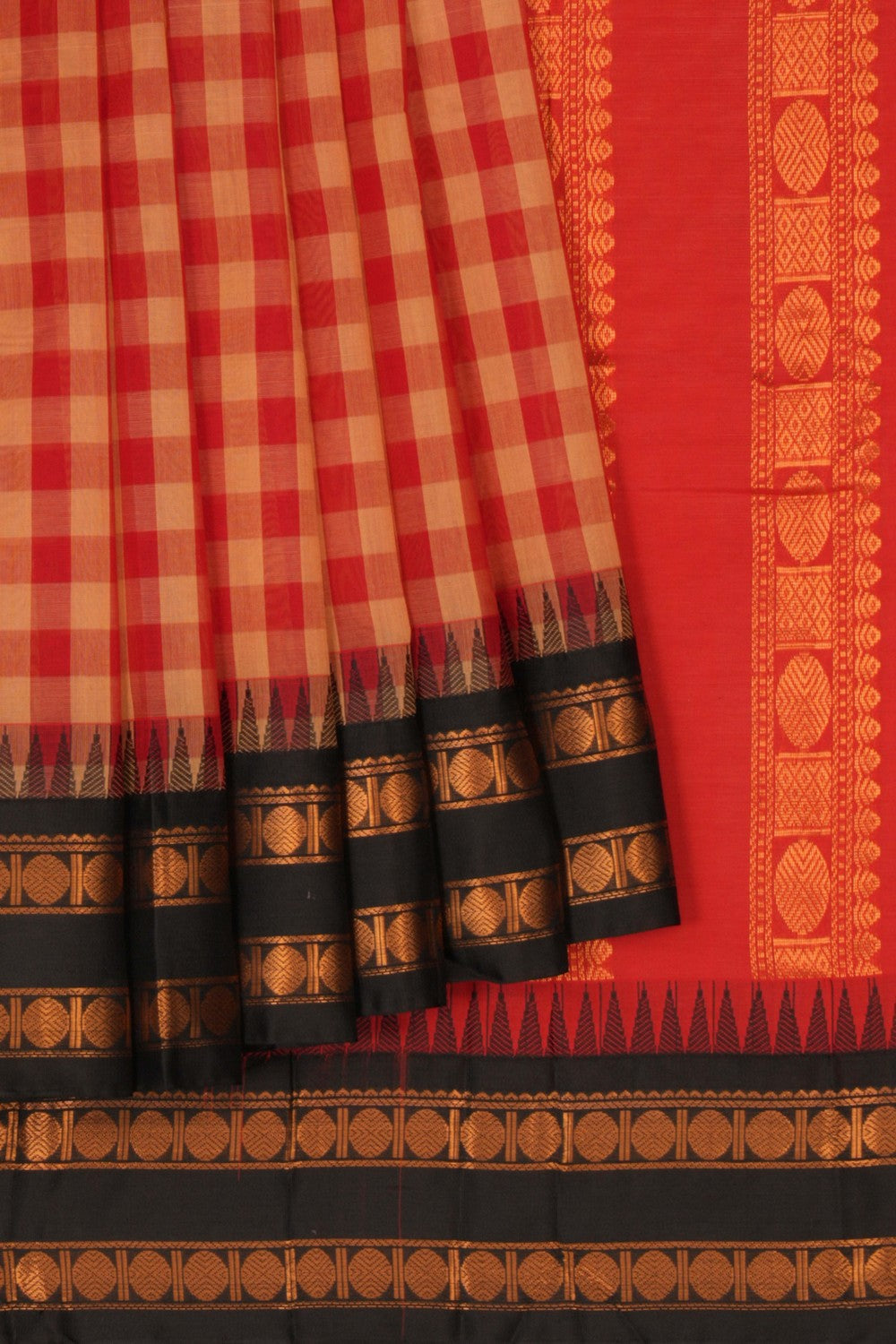Gadwal Cotton Kattam Red Saree