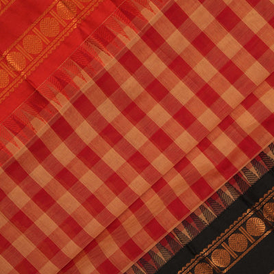 Gadwal Cotton Kattam Red Saree