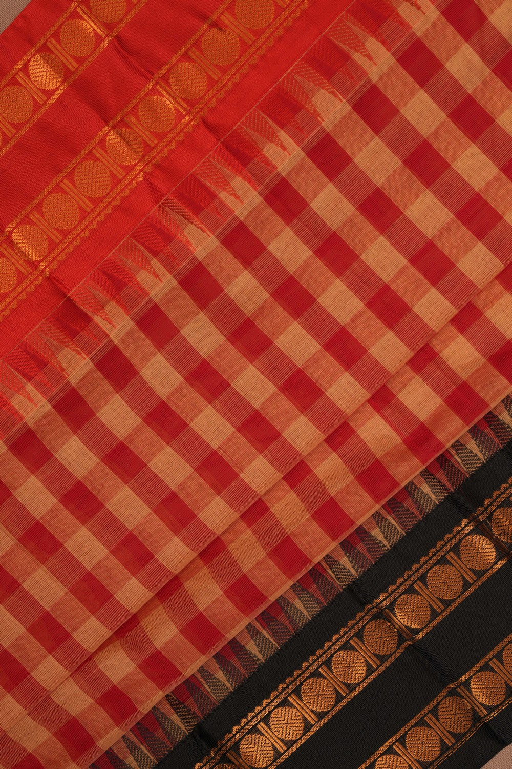 Gadwal Cotton Kattam Red Saree
