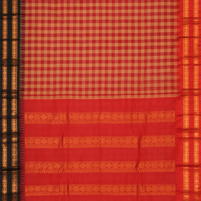 Gadwal Cotton Kattam Red Saree