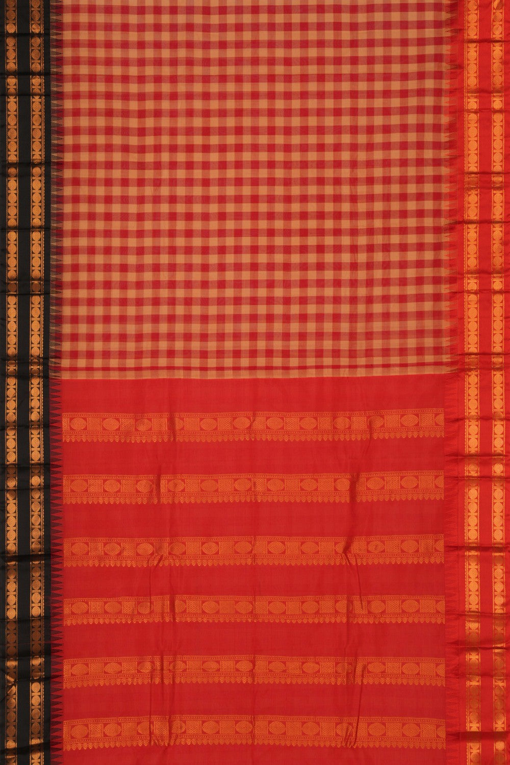 Gadwal Cotton Kattam Red Saree