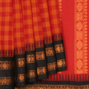 Gadwal Cotton Kattam Red Saree