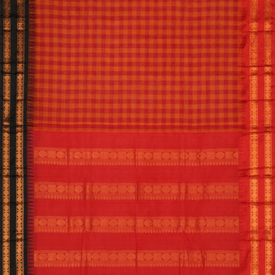 Gadwal Cotton Kattam Red Saree