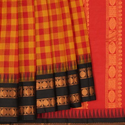Gadwal Cotton Kattam Red Saree