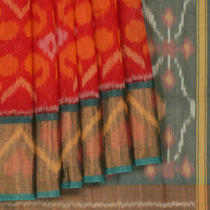 Ikat Cotton-Silk Red Saree