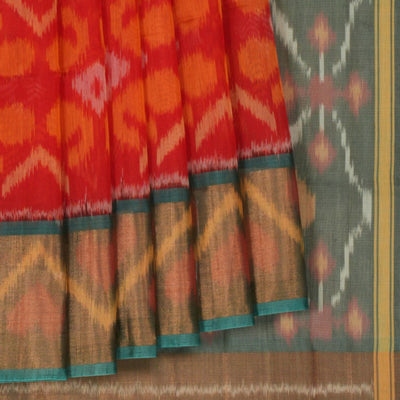 Ikat Cotton-Silk Red Saree