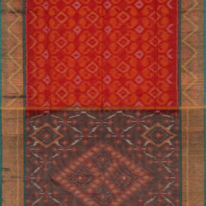 Ikat Cotton-Silk Red Saree