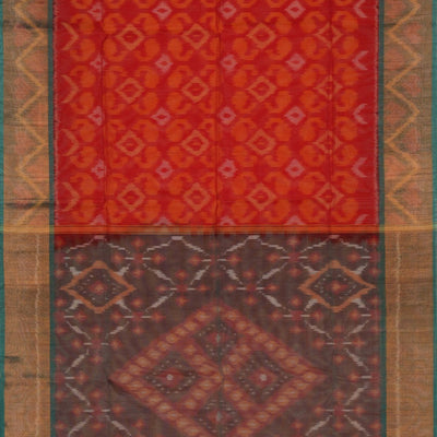 Ikat Cotton-Silk Red Saree