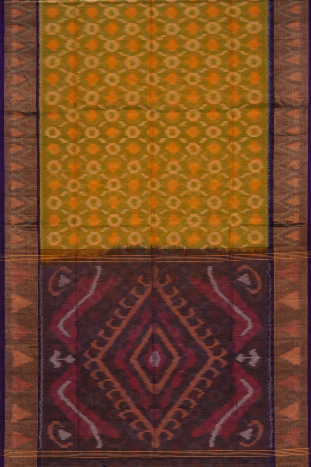 Ikat Cotton-Silk Spring Green Saree