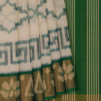 Ikat Cotton-Silk White Saree