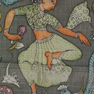Kalamkari Painted Saree With Natural Dyes.